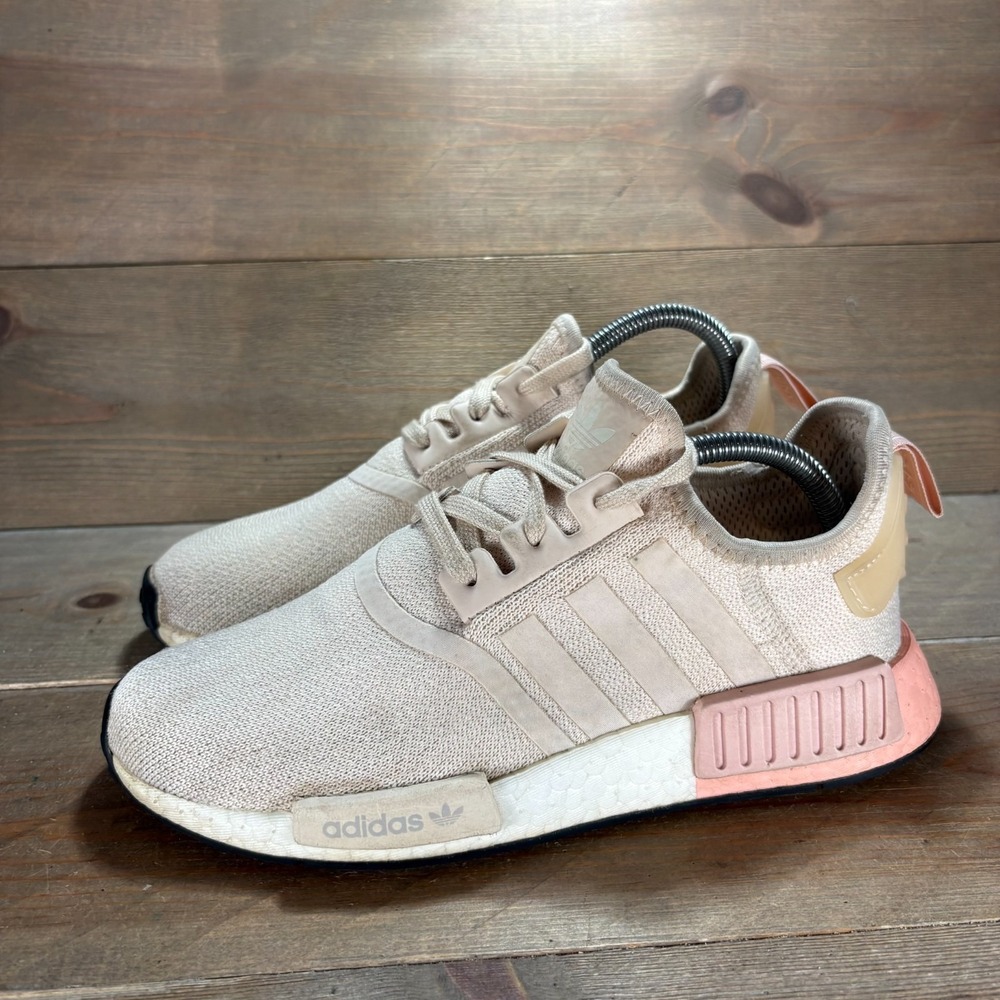 adidas NMD R1 Womens size 7 shoes beige Linen Pink Boost Knit sneakers